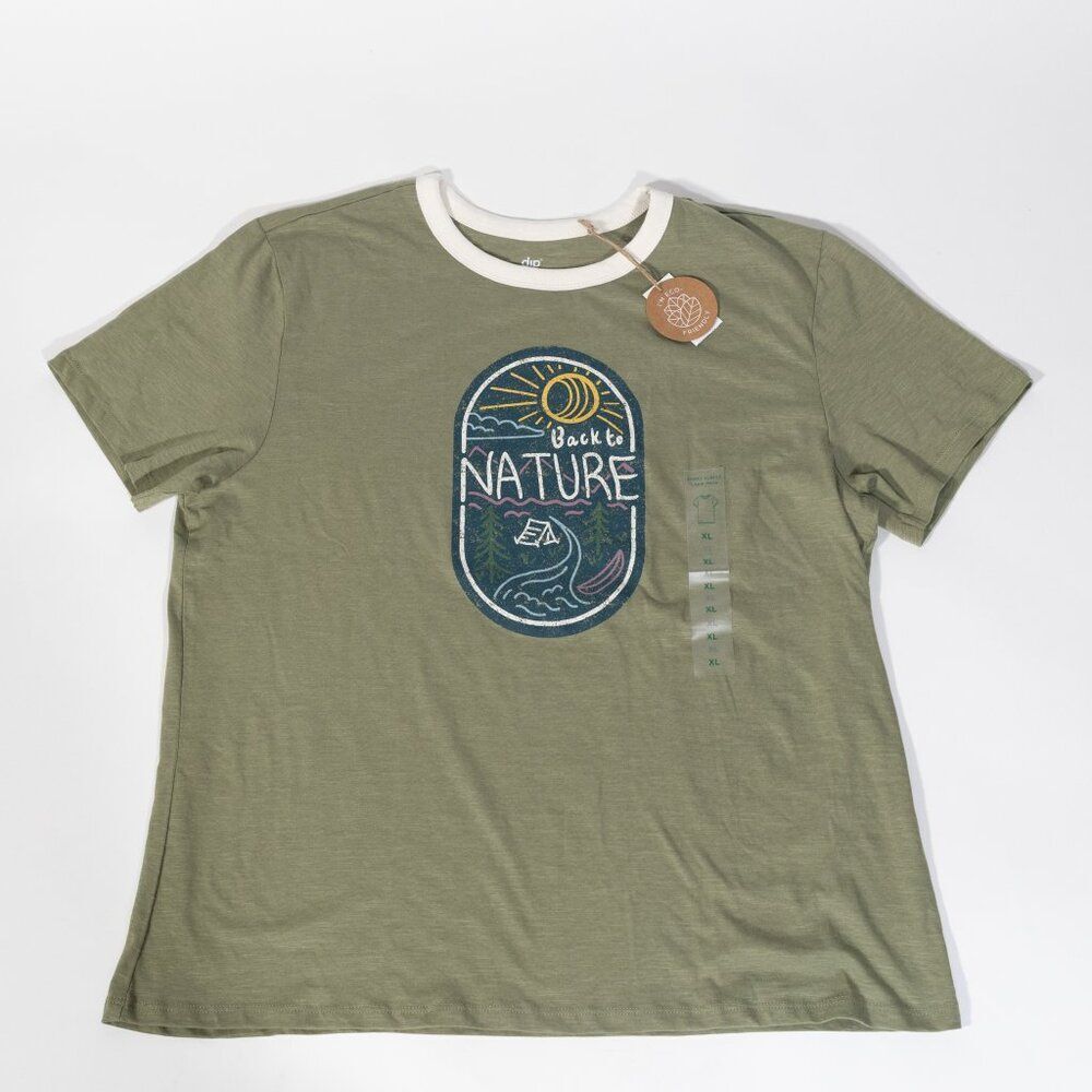 Eco Friendly Organic Cotton T-shirt XL Retro Nature Outdoors Neutral Casual NWT